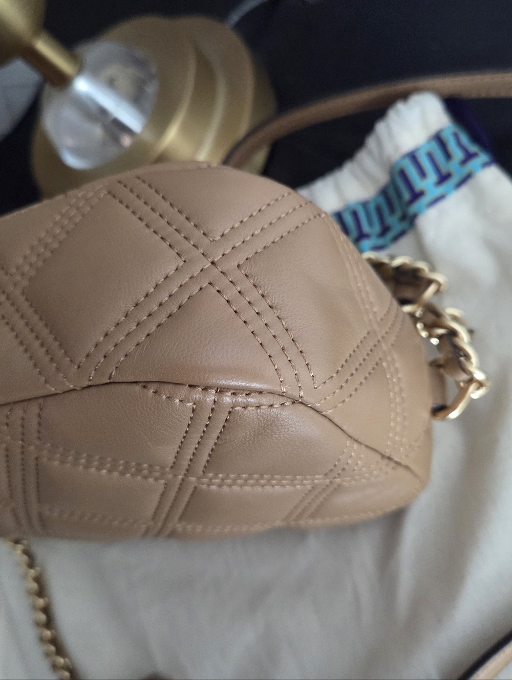 Tory Burch Fleming Soft Camera Leather Crossbody Bag Color Tiramisu - Picture 5 of 7